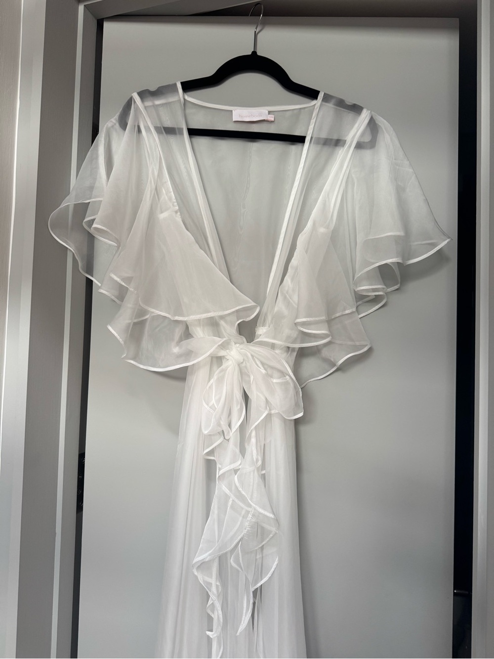 Sheer Ruffle Tie-Front White Robe for Women